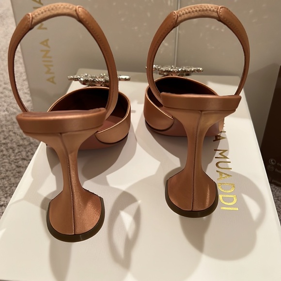 Amina Muaddi Begum slingback in chestnut satin. - Picture 4 of 8